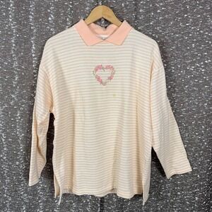 Vintage Pebble Court Collared Long‎ Sleeve Shirt Embroidered Women's Large